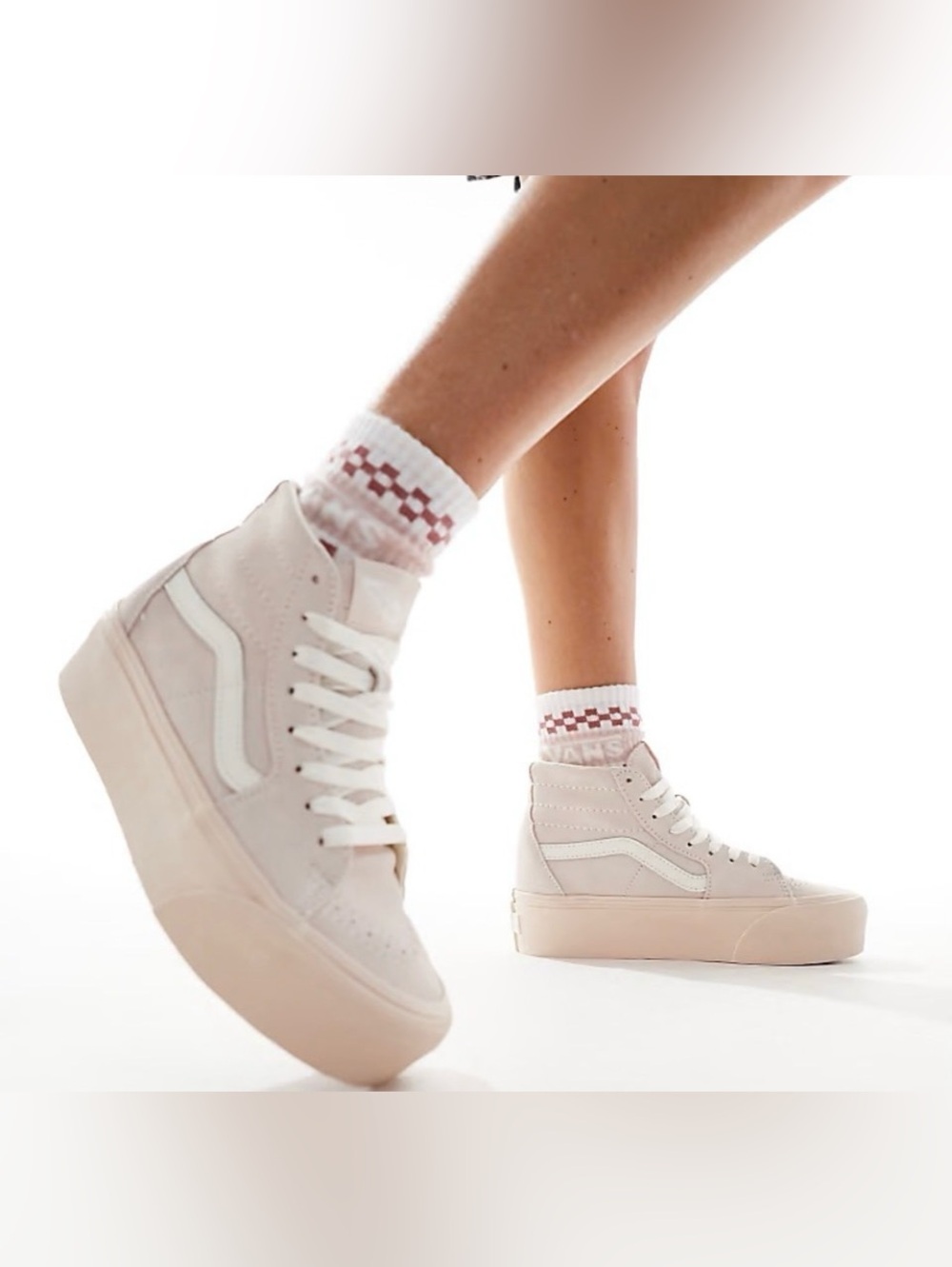 Vans High-Top Platform Sneakers in Blush Pink and White